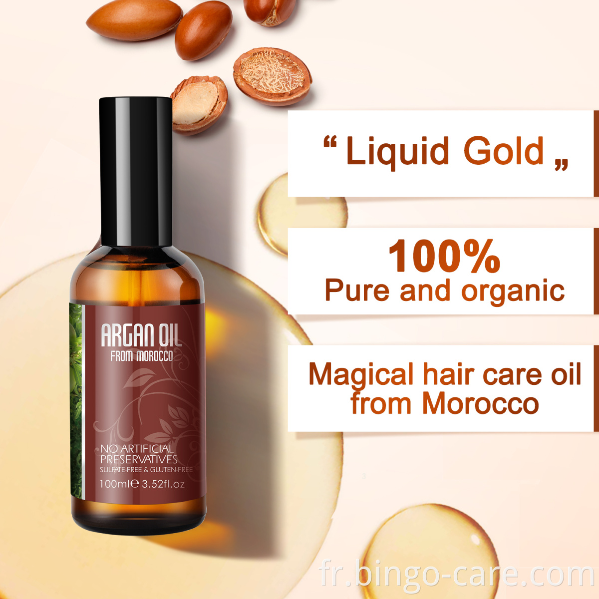 Sérum à l'huile d'Argan de marque privée Soins des cheveux Maroc Naturel Bio 100% Huile Pure Fabricants d'Argan